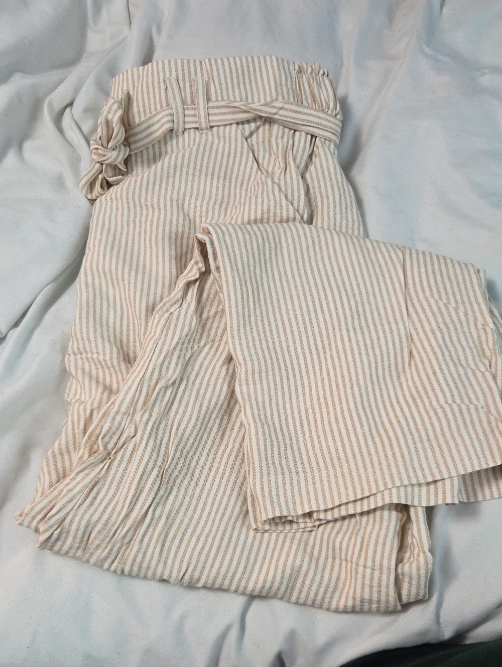Maurices Cream and Tan Striped Paperbag Wide-Leg Pants